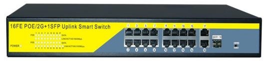 коммутатор PoE 16+3 портов +1 SFP, металлический корпус POE-1603-1 