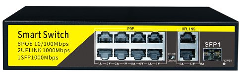 коммутатор PoE 8+2 гигабитных порта +1 SFP, металлический корпус POE-803G-1 