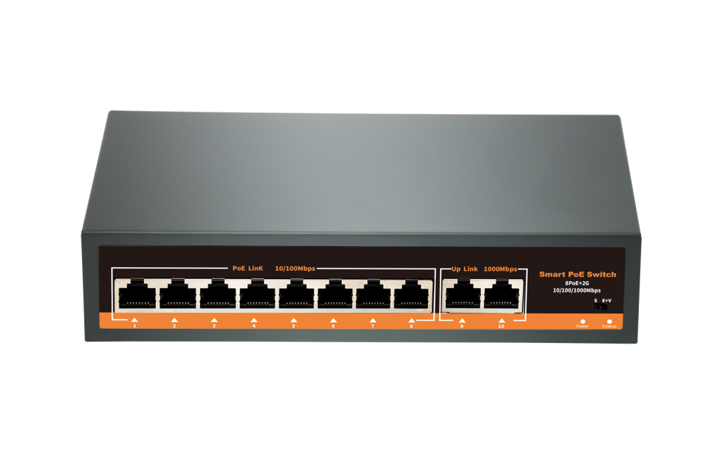 коммутатор 8 PoE*100Мбит/с + 2*1000Мбит/с, WatchDog, металл POE-H82G 