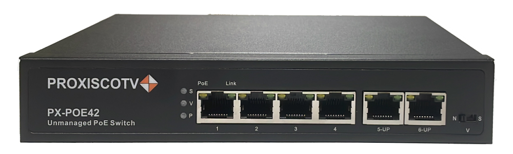 коммутатор PoE 4+2 порта, металл PX-POE42 