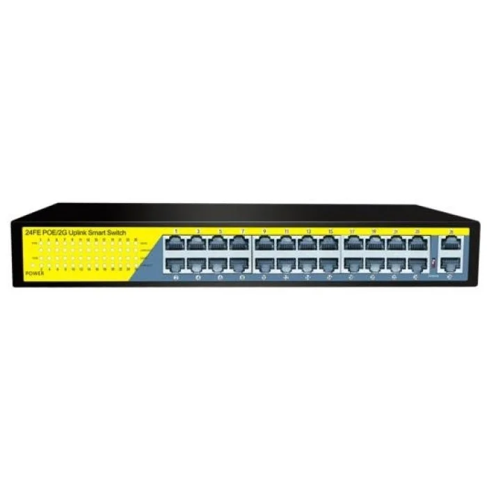 коммутатор PoE 24+2+2 SFP порта, металлический корпус