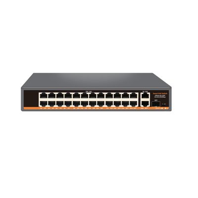 коммутатор 24 PoE*100Мбит/с + 2*1000Мбит/с + 1SFP*1000Мбит/с, WatchDog, металл POE-H242G1F 