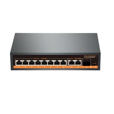 коммутатор 8 PoE*100Мбит/с + 2*1000Мбит/с + 1SFP*1000Мбит/с, WatchDog, металл POE-H82G1F 