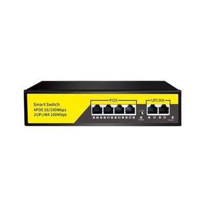 коммутатор PoE 4+2 порта, металлический корпус POE-402-1 